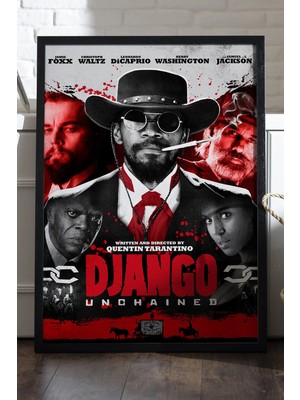 Duvarda Django Unchained Siyah Ahşap Çerçeveli Poster, Dizi Duvar Tablosu