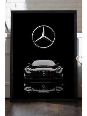 Duvarda Mercedes Amg Gt Siyah Ahşap Çerçeveli Poster, Dekoratif Araba Duvar Tablosu
