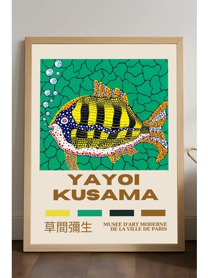 Duvarda Yayoi Kusama Doğal Ahşap Çerçeveli Poster, Dekoratif Sanatsal Duvar Tablosu