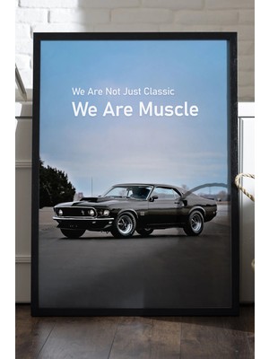 Duvarda 1969 Ford Mustang Boss 429 Siyah Ahşap Çerçeveli Poster, Dekoratif Araba Duvar Tablosu