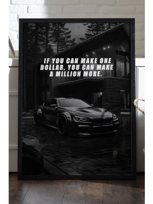 Duvarda Araba Motivasyon Siyah Ahşap Çerçeveli Poster, Dekoratif Araba Duvar Tablosu