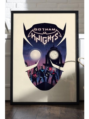 Duvarda Gotham Knights Siyah Ahşap Çerçeveli Poster, Dekoratif Oyun Duvar Tablosu