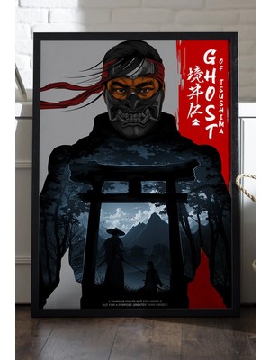 Duvarda Ghost Of Tsushima Siyah Ahşap Çerçeveli Poster, Dekoratif Oyun Duvar Tablosu