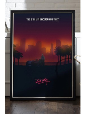 Duvarda Gta Vice City Siyah Ahşap Çerçeveli Poster, Dekoratif Oyun Duvar Tablosu