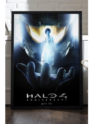 Duvarda Halo Siyah Ahşap Çerçeveli Poster, Dekoratif Oyun Duvar Tablosu