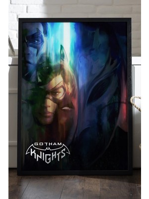 Duvarda Gotham Knights Siyah Ahşap Çerçeveli Poster, Dekoratif Oyun Duvar Tablosu