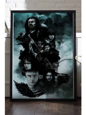 Duvarda Stark Family Siyah Ahşap Çerçeveli Poster, Dekoratif Game Of Thrones Duvar Tablosu