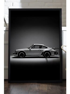 Duvarda Porsche 911 Siyah Ahşap Çerçeveli Poster, Dekoratif Araba Duvar Tablosu