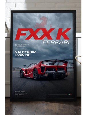 Duvarda Ferrari Fxx-K Siyah Ahşap Çerçeveli Poster, Dekoratif Araba Duvar Tablosu