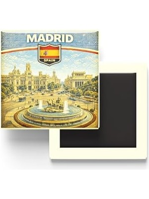 Yağmur Store Ispanya Madrid Şehri Temalı Vintage Buzdolap Magneti – 9x9 cm