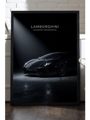 Duvarda Lamborghini Aventador Siyah Ahşap Çerçeveli Poster, Dekoratif Araba Duvar Tablosu