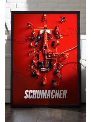 Duvarda Michael Schumacher Formula 1 Siyah Ahşap Çerçeveli Poster, Dekoratif Araba Duvar Tablosu