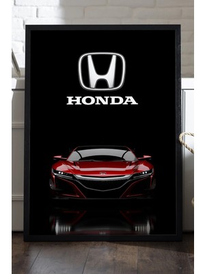 Duvarda Honda Nsx Siyah Ahşap Çerçeveli Poster, Dekoratif Araba Duvar Tablosu