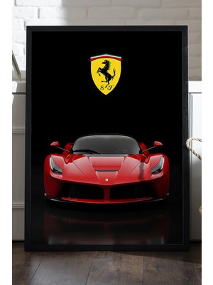 Duvarda Ferrari Laferrari Siyah Ahşap Çerçeveli Poster, Dekoratif Araba Duvar Tablosu