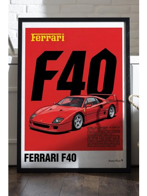 Duvarda Ferrari F40 Siyah Ahşap Çerçeveli Poster, Dekoratif Araba Duvar Tablosu