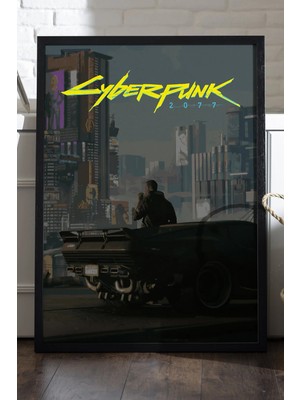 Duvarda Cyberpunk Siyah Ahşap Çerçeveli Poster, Dekoratif Oyun Duvar Tablosu