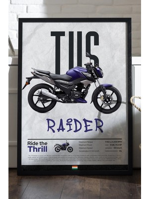 Duvarda Tvs Raider Siyah Ahşap Çerçeveli Poster, Dekoratif Motosiklet Duvar Tablosu