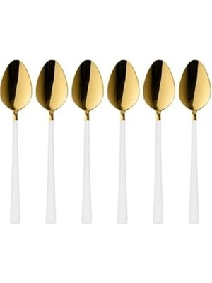 Yağmur Store 6 Parça Tatlı Kaşığı Seti, Paslanmaz Çelik, Gold Beyaz, 16 Cm, 110 Gram, Elde Yıkanabilir