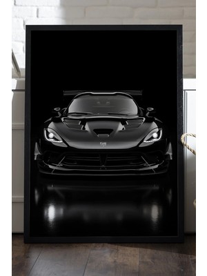 Duvarda Dodge Viper Acr Siyah Ahşap Çerçeveli Poster, Dekoratif Araba Duvar Tablosu