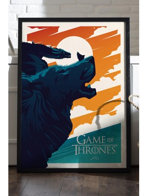 Duvarda Game Of Thrones Siyah Ahşap Çerçeveli Poster, Dekoratif Dizi Duvar Tablosu