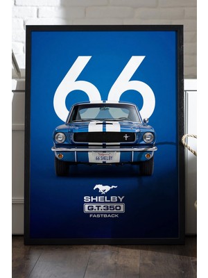 Duvarda Ford Mustang Shelby Siyah Ahşap Çerçeveli Poster, Dekoratif Araba Duvar Tablosu