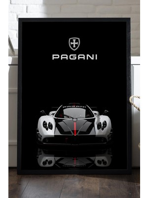 Duvarda Pagani Zonda Siyah Ahşap Çerçeveli Poster, Dekoratif Araba Duvar Tablosu