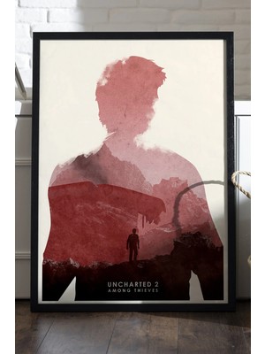 Duvarda Uncharted Siyah Ahşap Çerçeveli Poster, Dekoratif Oyun Duvar Tablosu