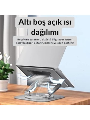 NY Home Coofbe Yükseklik Ayarlı 360 Döner Alüminyum Laptop Standı Laptop Sehpası Açı Yükseklik Ayarlı Kaymaz Padli