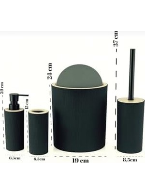 NY Home Quardi Banyo Seti Modern Çizgili - 7 L Kova 4 Parça Banyo Çöp Kovası ve Aksesuar Seti (Beyaz)