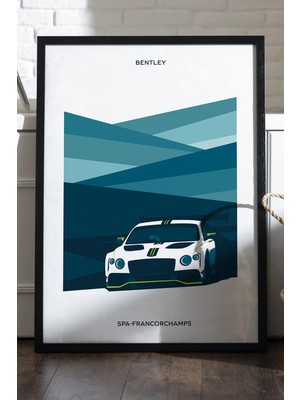 Duvarda Bentley Siyah Ahşap Çerçeveli Poster, Spor Araba Duvar Tablosu