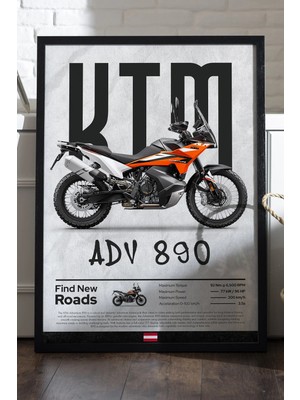 Duvarda Ktm Adv 890 Siyah Ahşap Çerçeveli Poster, Dekoratif Motosiklet Duvar Tablosu