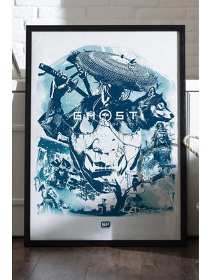Duvarda Ghost Of Yotei Siyah Ahşap Çerçeveli Poster, Dekoratif Oyun Duvar Tablosu