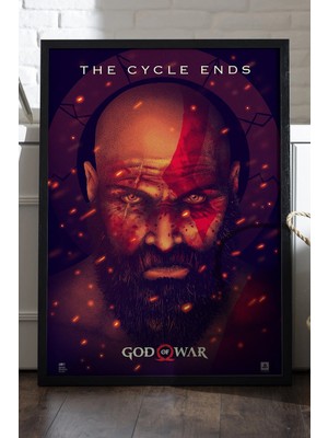 Duvarda God Of War Siyah Ahşap Çerçeveli Poster, Dekoratif Oyun Duvar Tablosu