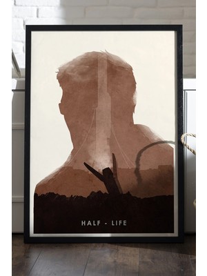 Duvarda Half Life Siyah Ahşap Çerçeveli Poster, Dekoratif Oyun Duvar Tablosu