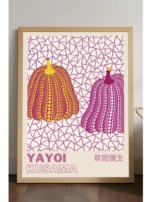 Duvarda Yayoi Kusama Doğal Ahşap Çerçeveli Poster, Dekoratif Sanatsal Duvar Tablosu