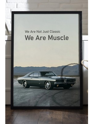 Duvarda Dodge Charger Siyah Ahşap Çerçeveli Poster, Dekoratif Araba Duvar Tablosu
