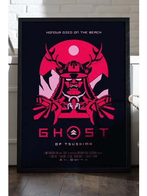 Duvarda Ghost Of Tsushima Siyah Ahşap Çerçeveli Poster, Dekoratif Oyun Duvar Tablosu
