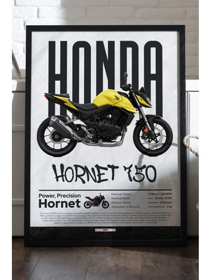 Duvarda Honda Hornet 750 Siyah Ahşap Çerçeveli Poster, Dekoratif Motosiklet Duvar Tablosu