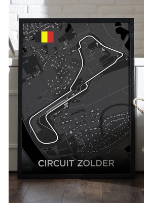 Duvarda Circuit Zolder Pist Haritası Siyah Ahşap Çerçeveli Poster, Dekoratif Harita Duvar Tablosu