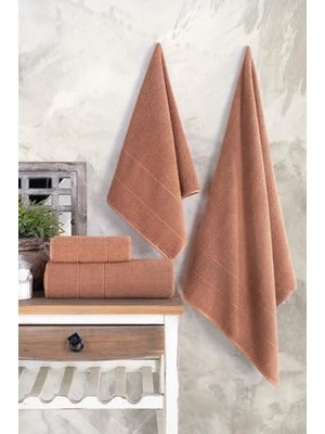 NY Home Royality | 50X90-70X140 cm 4'lü Banyo Havlu SETI,%100 Pamuklu Havlu Takımı Kiremit