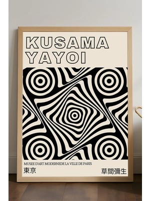 Duvarda Yayoi Kusama Doğal Ahşap Çerçeveli Poster, Dekoratif Sanatsal Duvar Tablosu