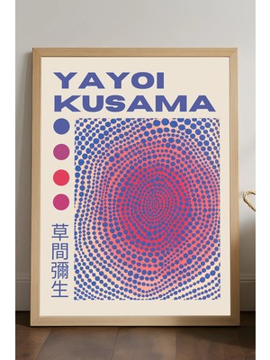 Duvarda Yayoi Kusama Doğal Ahşap Çerçeveli Poster, Dekoratif Sanatsal Duvar Tablosu
