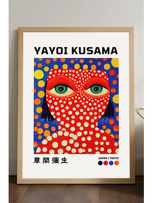 Duvarda Yayoi Kusama Doğal Ahşap Çerçeveli Poster, Dekoratif Sanatsal Duvar Tablosu