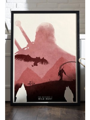 Duvarda The Witcher Siyah Ahşap Çerçeveli Poster, Dekoratif Oyun Duvar Tablosu