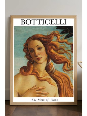 Duvarda Botticelli The Birth Of Venus Doğal Ahşap Çerçeveli Poster, Dekoratif Sanatsal Duvar Tablosu