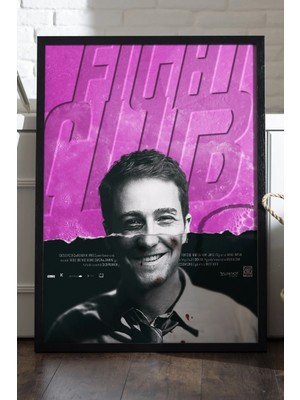 Duvarda Fight Club Siyah Ahşap Çerçeveli Poster, Dekoratif Film Duvar Tablosu