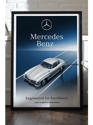 Duvarda Mercedes Benz Siyah Ahşap Çerçeveli Poster, Dekoratif Araba Duvar Tablosu