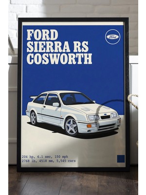 Duvarda Ford Sierra Rs Cosworth Siyah Ahşap Çerçeveli Poster, Dekoratif Araba Duvar Tablosu