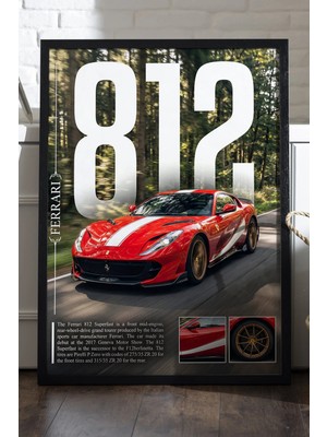 Duvarda Ferrari 821 Competizione Siyah Ahşap Çerçeveli Poster, Dekoratif Araba Duvar Tablosu