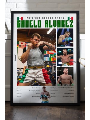 Duvarda Canelo Alvarez Boks Siyah Ahşap Çerçeveli Poster, Dekoratif Dövüş Duvar Tablosu